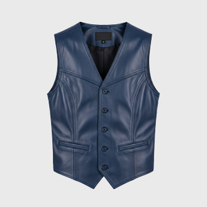 Mens Blue Leather Vests