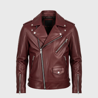 Mens Burgundy Biker Leather Jackets