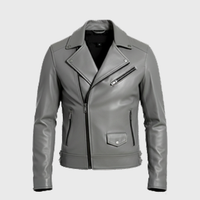Mens Grey Biker Leather Jackets