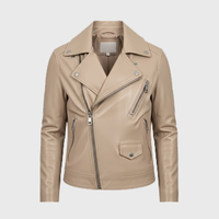 Womens Beige Biker Leather Jackets