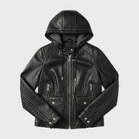 Womens Black Hooded Leather Jackets