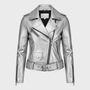 Womens Silver Biker Leather Jackets