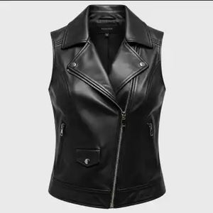 Women Black Leather Vests
