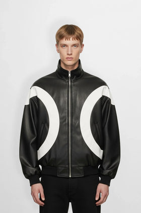 Black & White Retro Leather Bomber Jacket