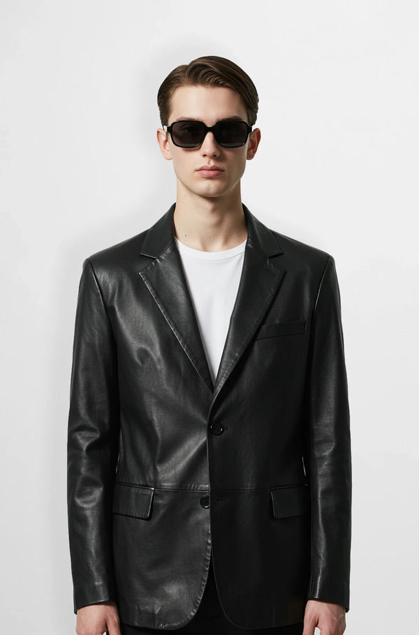 Black Leather Blazer for Men front view