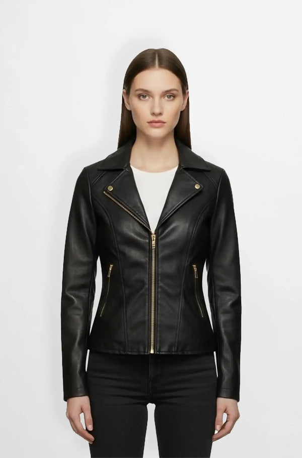 Black Women's Leather Moto Jacket