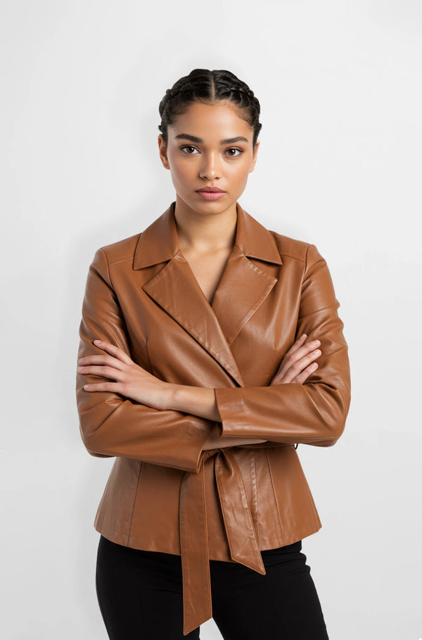 Brown Belted Leather Jacket