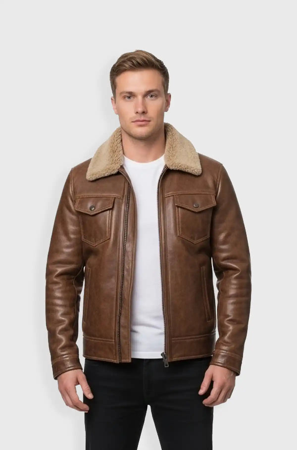 Classic Brown Leather Aviator Jacket