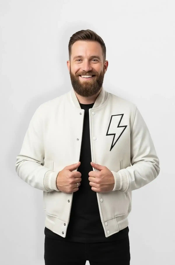 Classic Casual White Leather Bomber Jacket