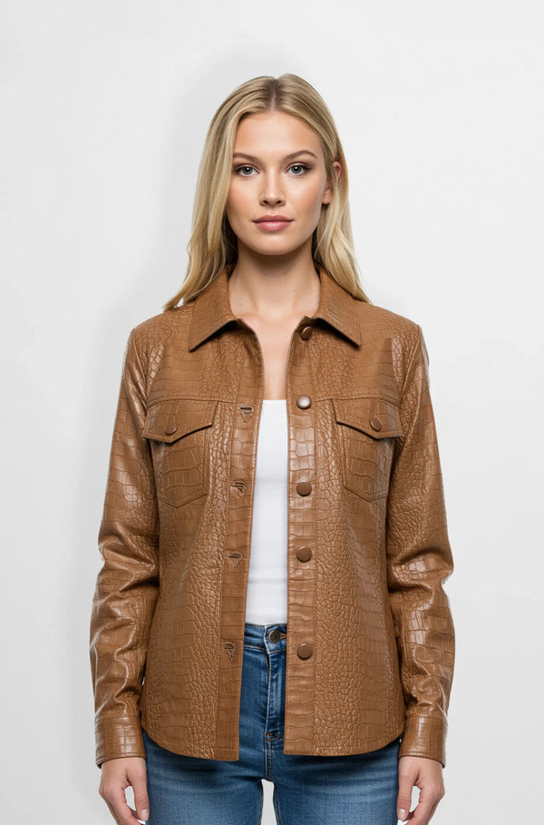Croc Embossed premium Leather Shirt Jacket