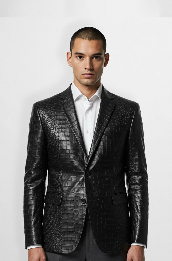 Crocodile Embossed Leather Blazer Jacket