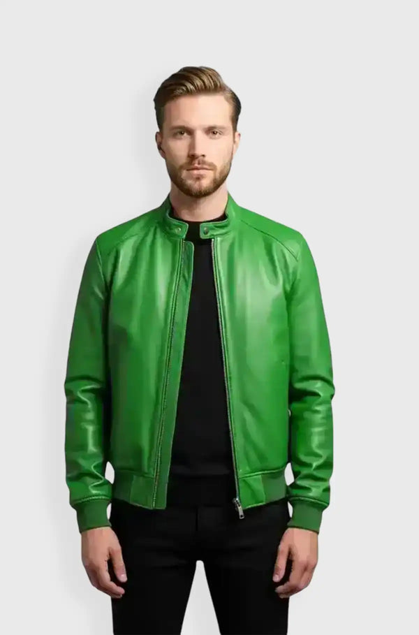 Green Emerald Racer Leather Jacket