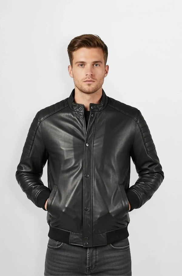 Jet Rider Black Leather Bomber Jacket