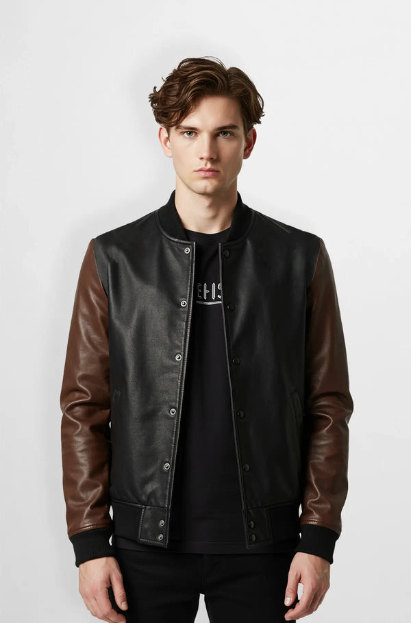 Premium Varsity Leather Jacket front view