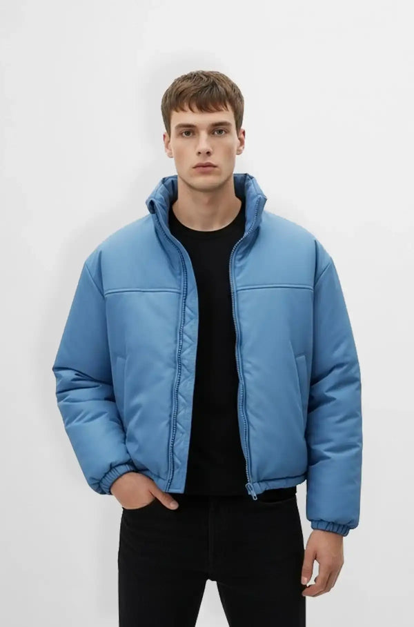Sky Blue Puffer Jacket Front view