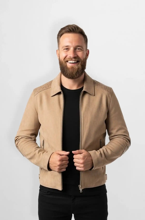 Tan Crocodile Embossed Accents Leather Jacket