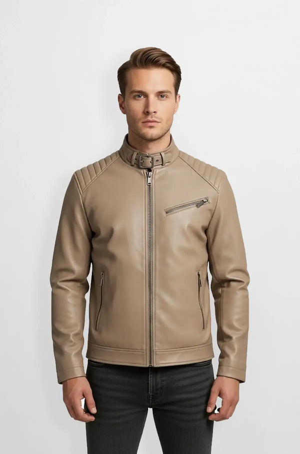 Tan Leather Biker Jacket Front view