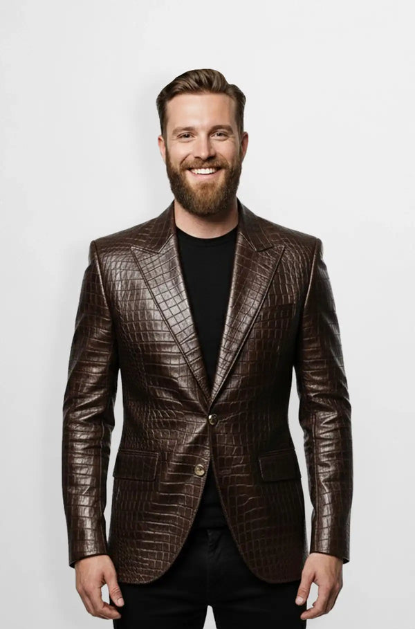 The Espresso Crocodile Leather Blazer
