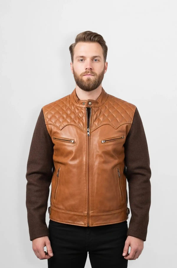 The Whiskey Brown Leather and wool combination jacket
