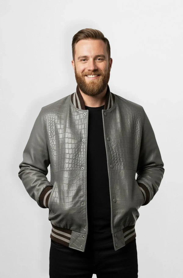 Titan Crocodile Leather Varsity Jacket