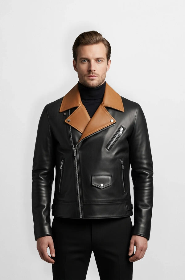 Vanguard Noir Tan Biker Jacket front view
