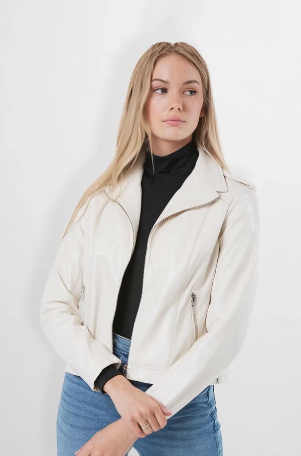 Arctic Rebellion White Leather Biker Jacket