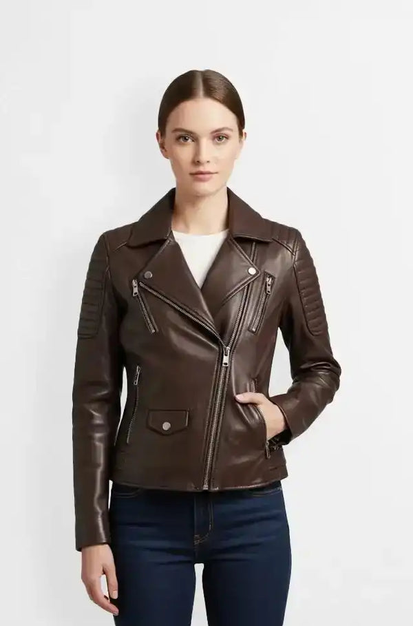 Women's Brown Biker Leather Jacket