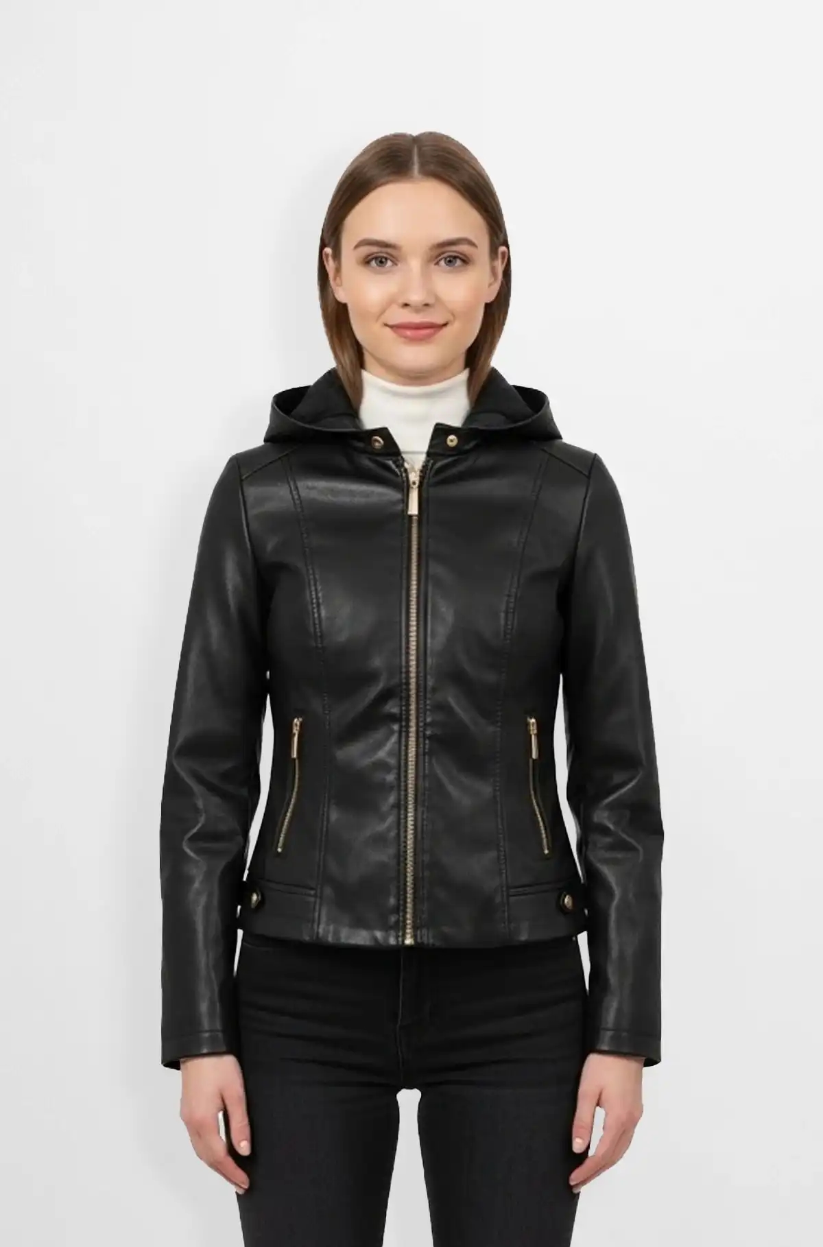 Black Hooded Leather Jacket 