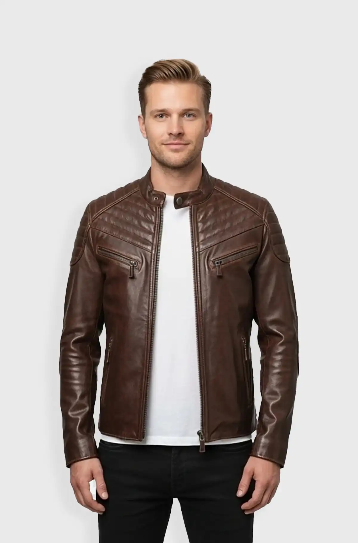 Brown Leather Biker Jacket