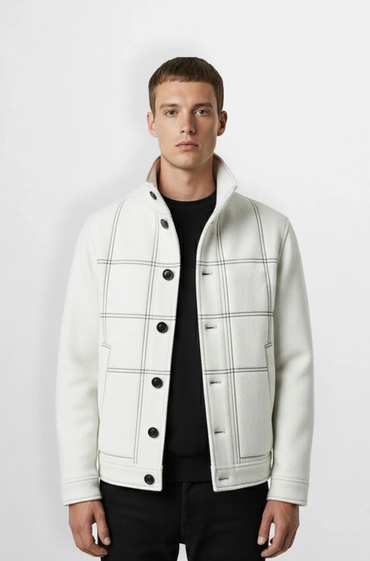 Checkered White Wool Bomber Jacket