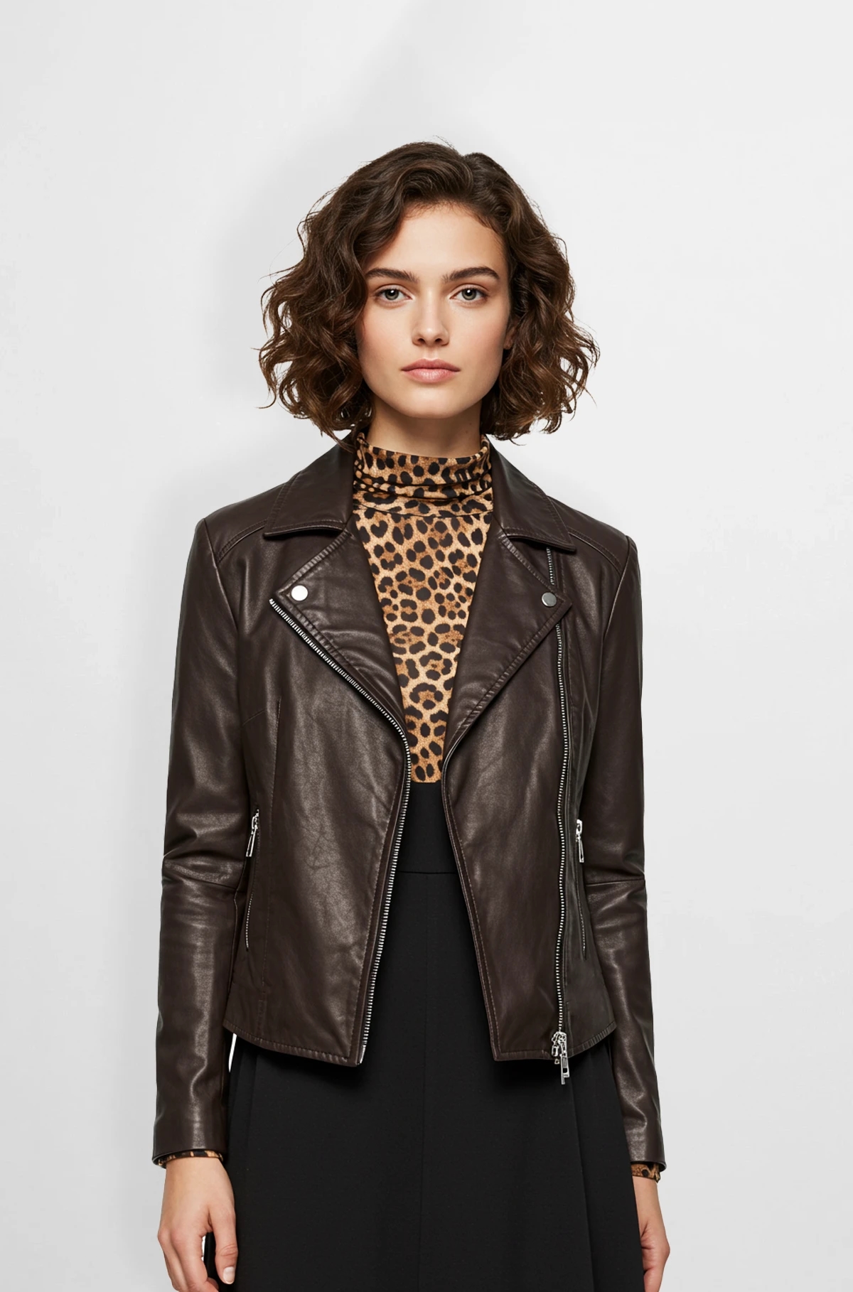 Cider Brown Leather Biker Jacket