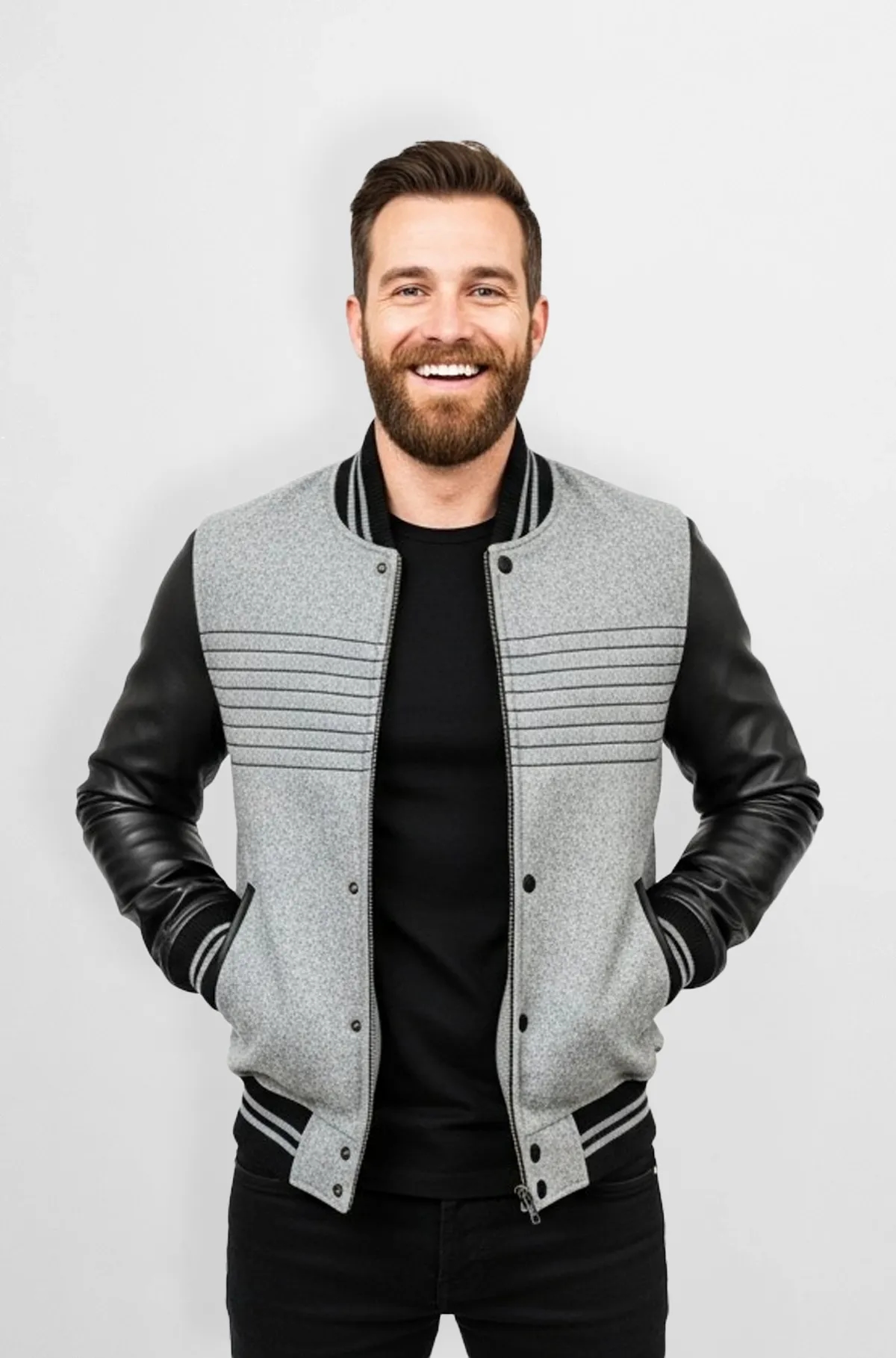 Classic Grey Varsity Leather Jacket