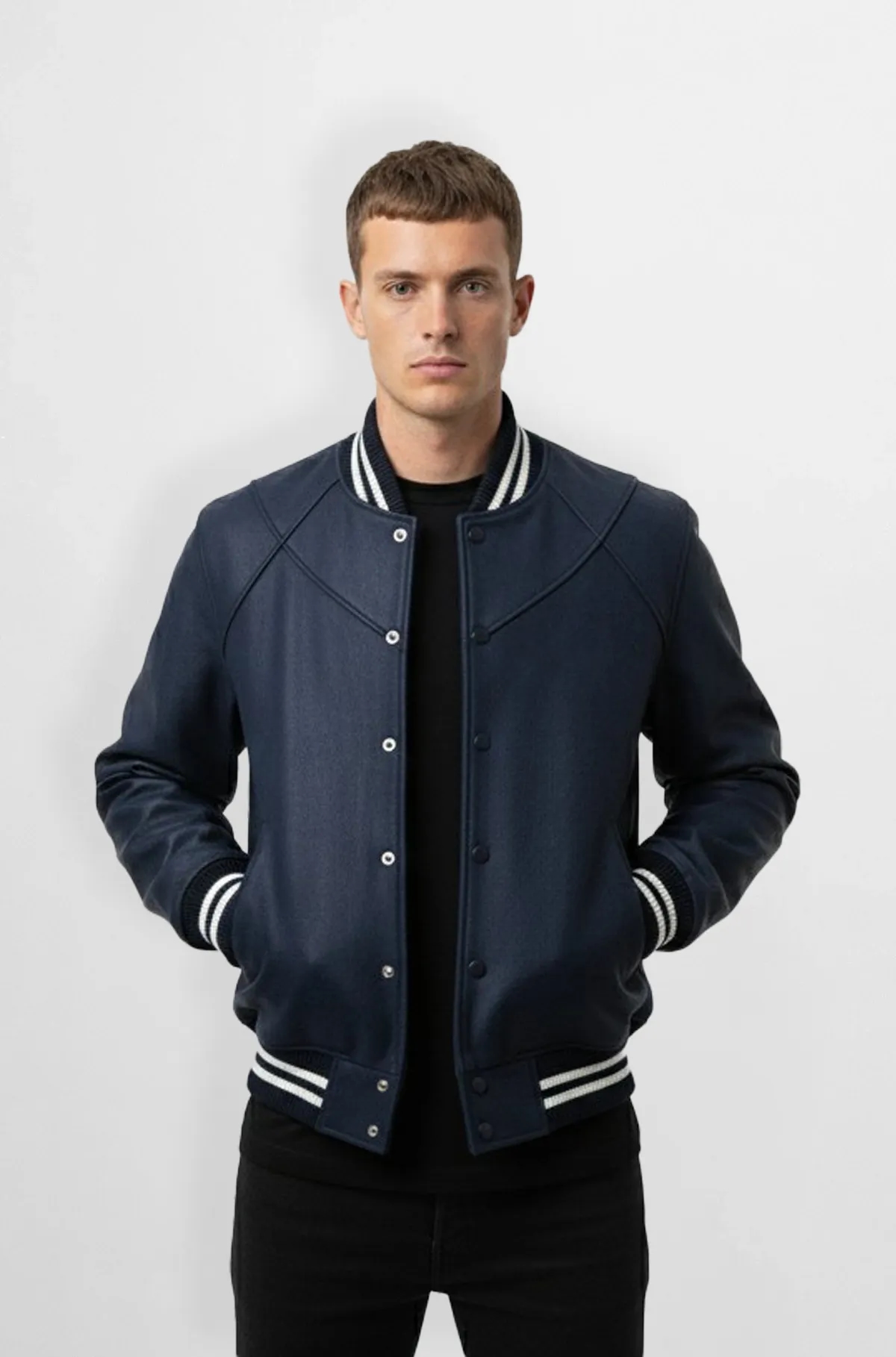 Classic Navy Blue Varsity Wool Jacket