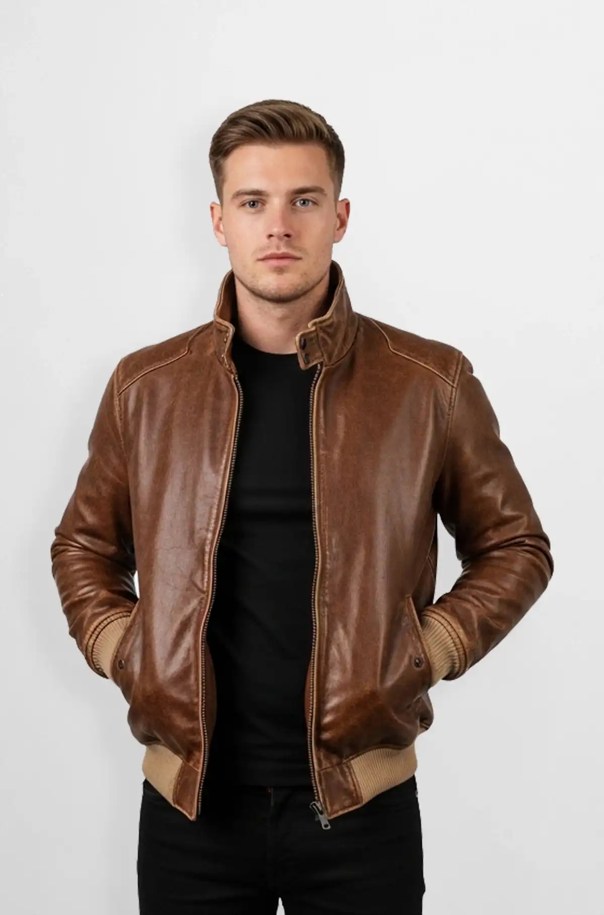Classic Premium Leather Bomber Jacket