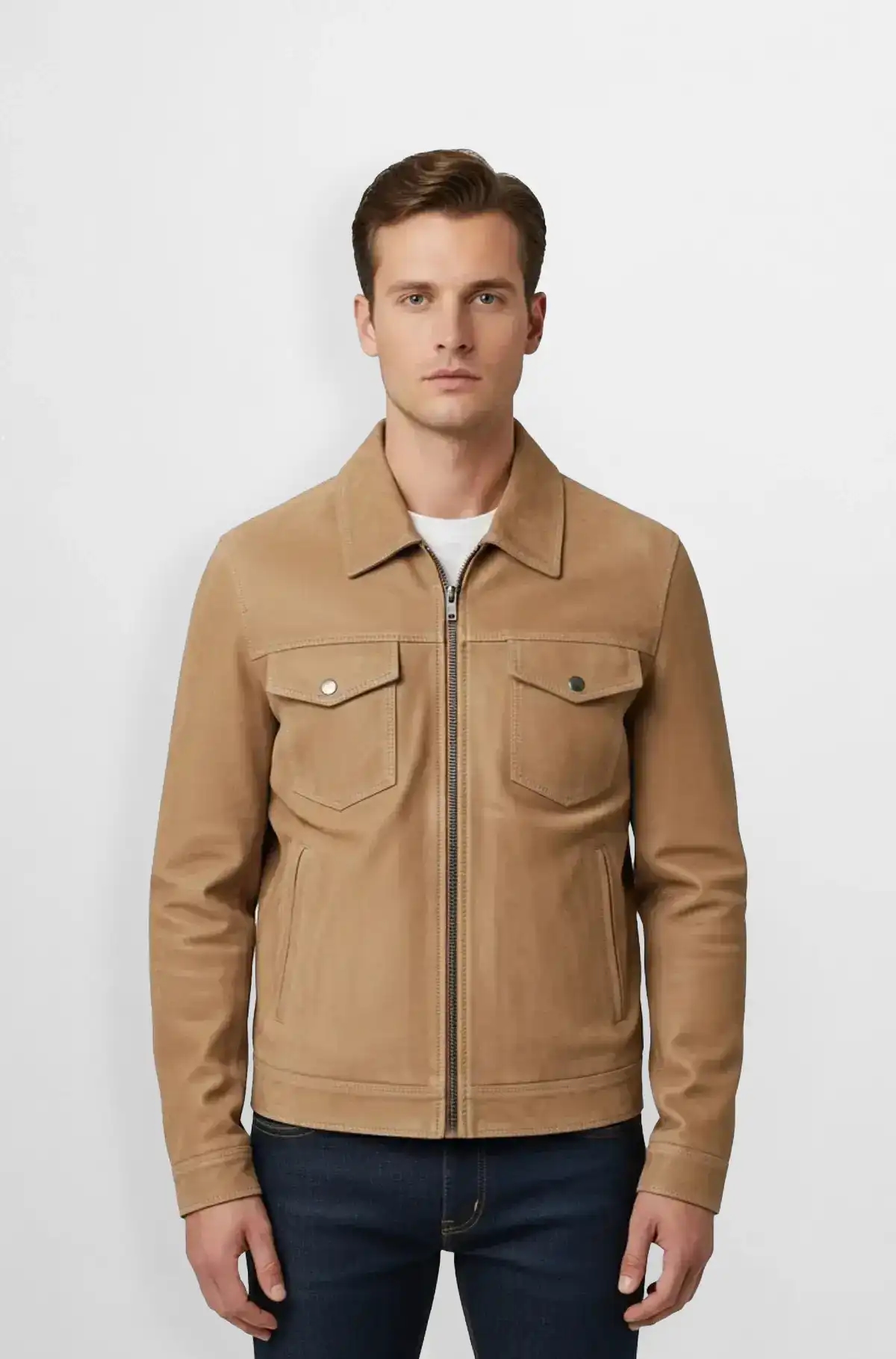 Classic Tan Suede Trucker Jacket