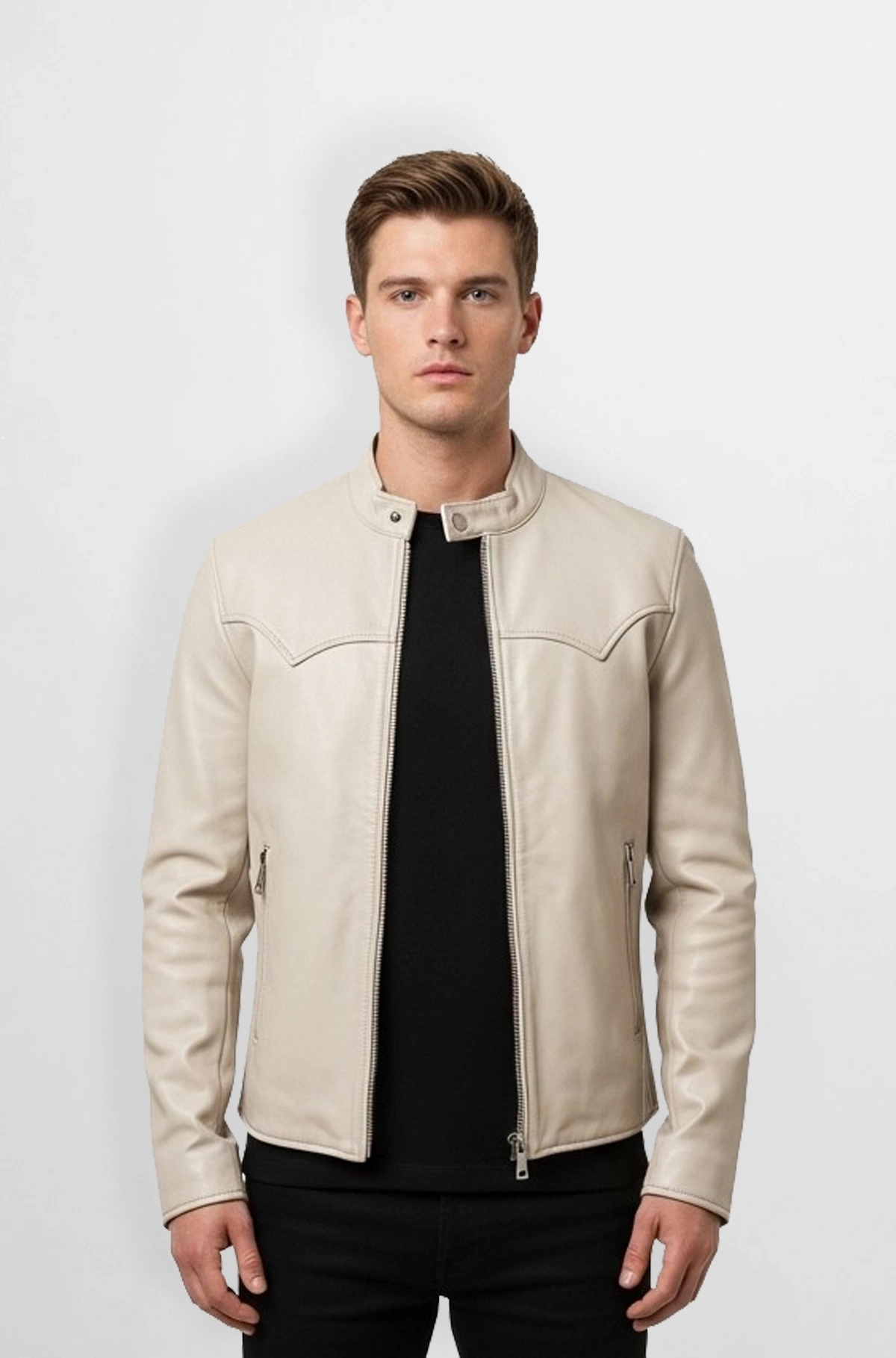 Cream Leather Western Jacket