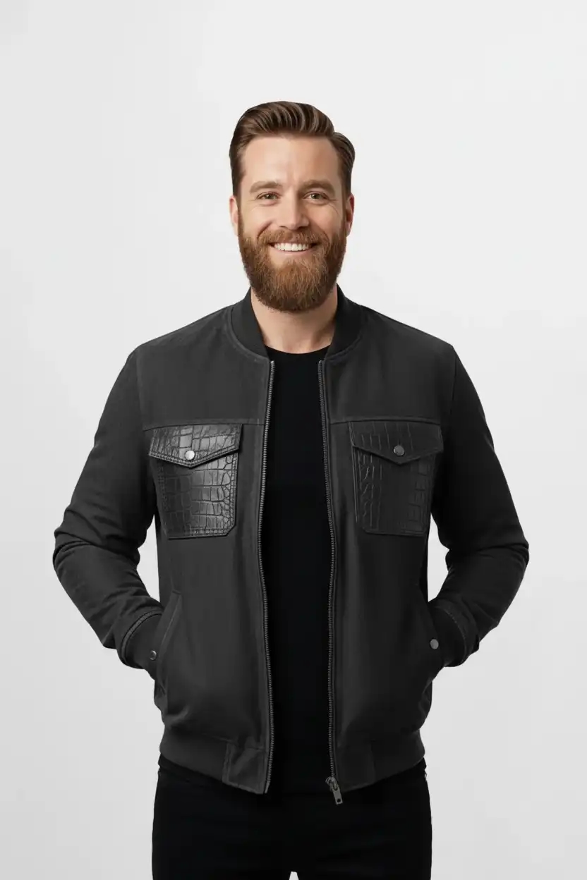 Croc Pocket Charcoal Leather Jacket