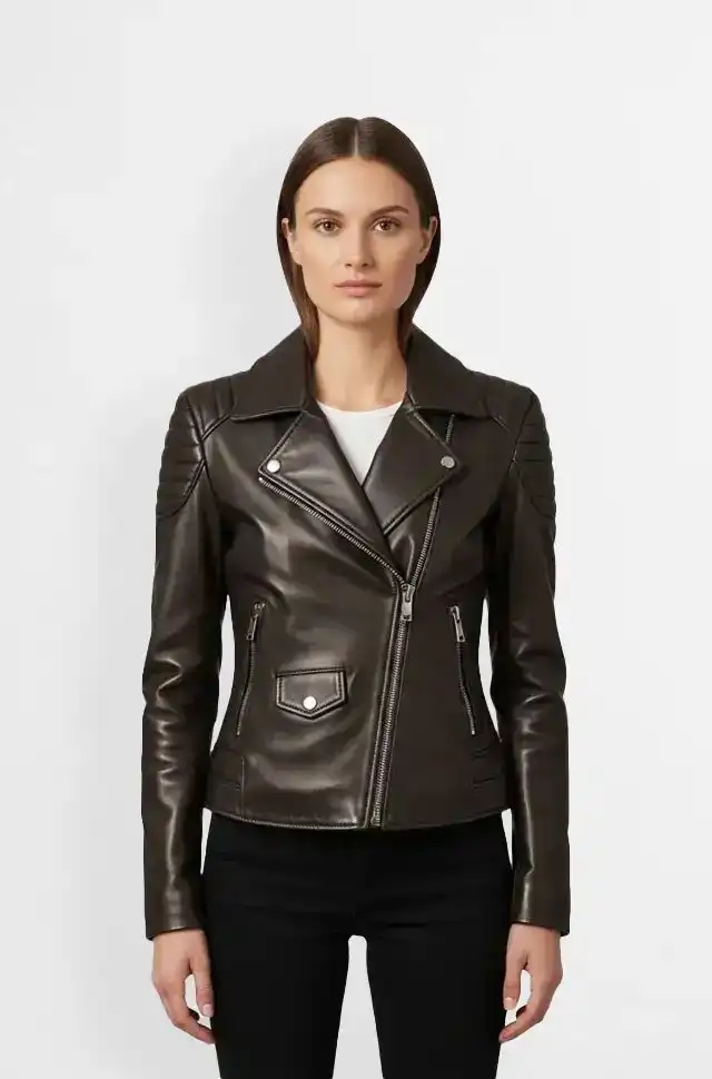Dark Brown Leather Biker Jacket