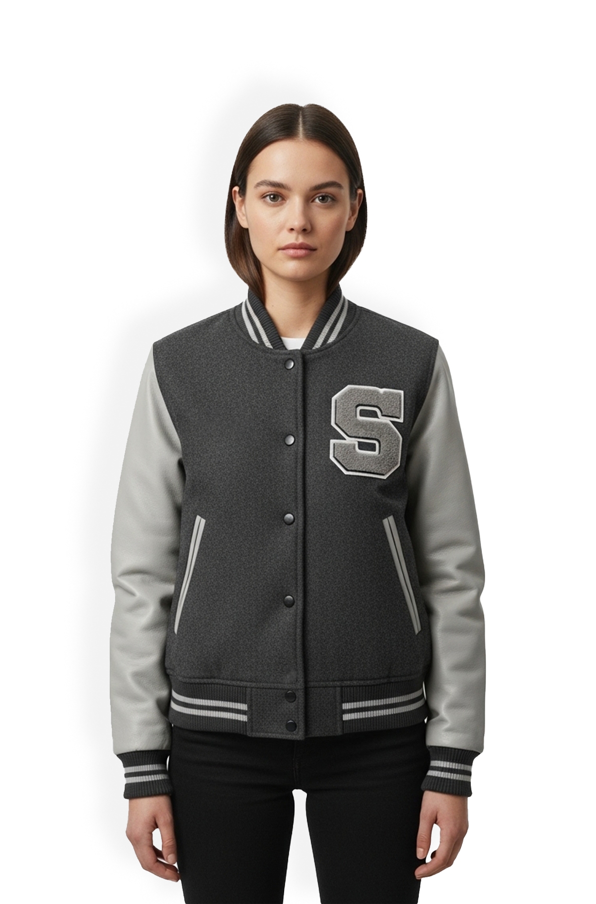 Grey Varsity Leather Jacket