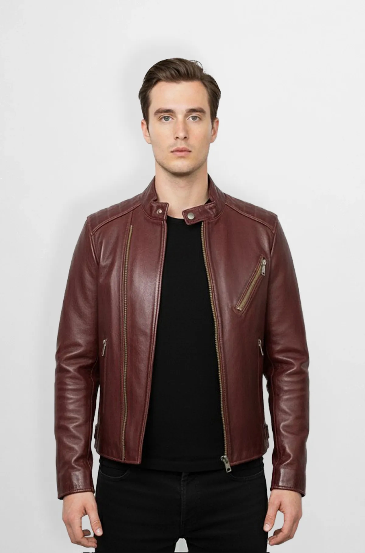 Hexa Rider Maroon Leather Biker Jacket