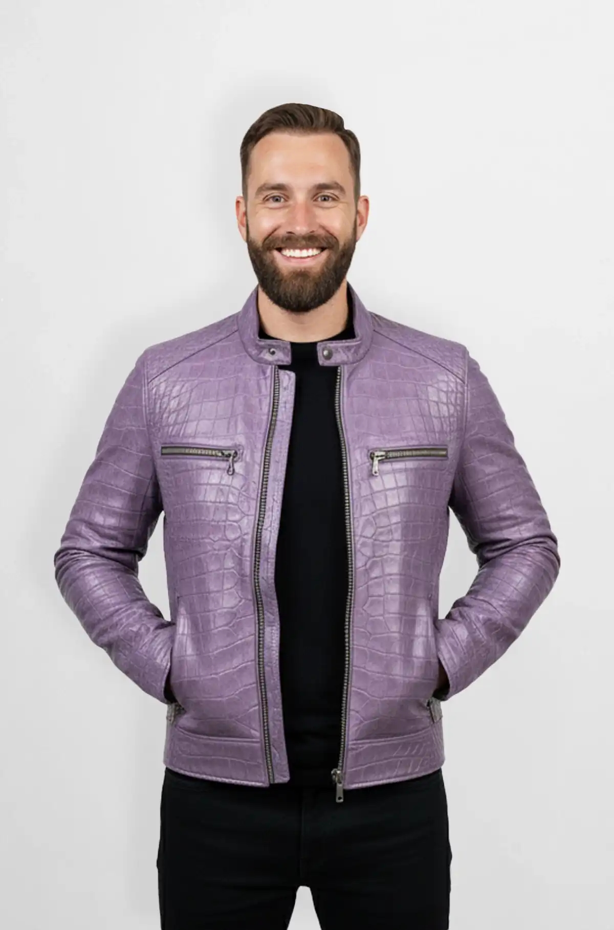 Lavender Crocodile Leather Jacket