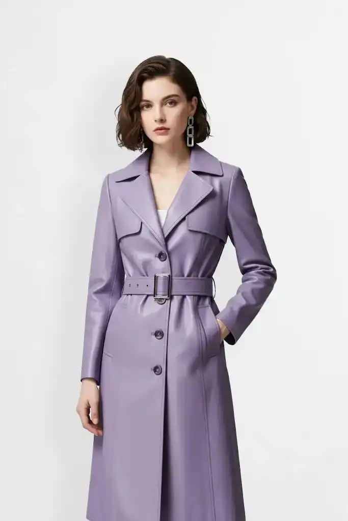 Lavender Purple Leather Trench Coat
