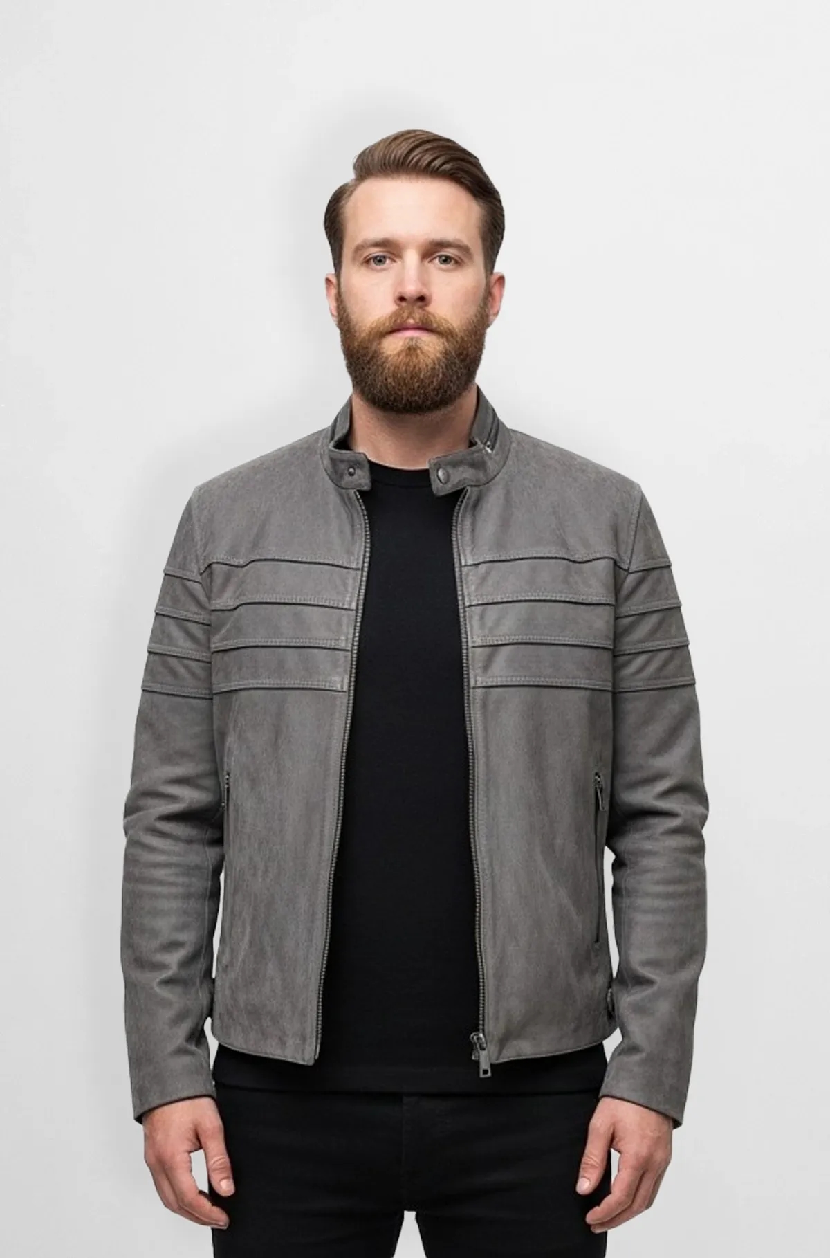 Men's Grey Suede Biker Jacket - Jacket | Fineyst Jackets