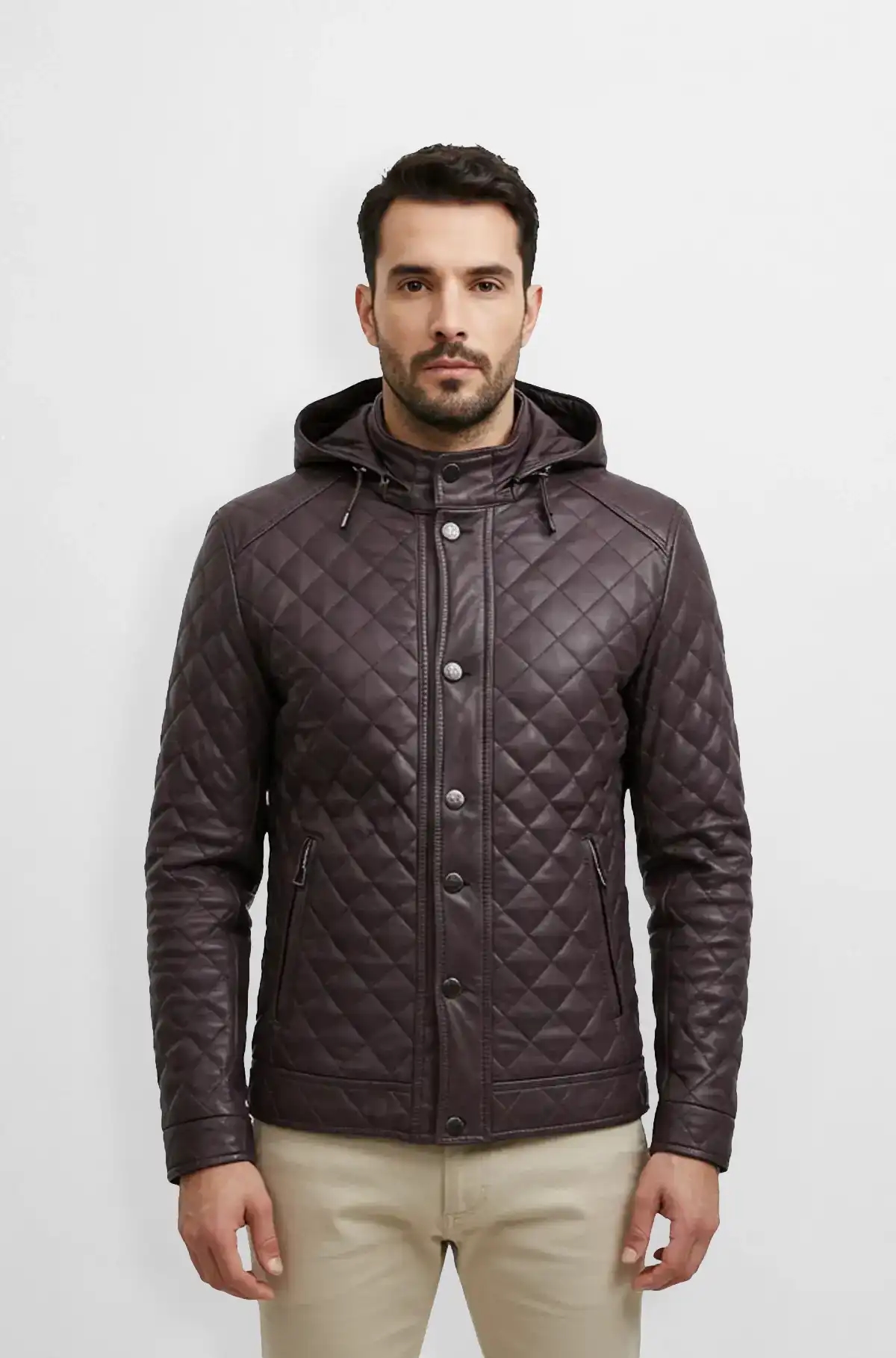 Men’s Quilted Hooded Leather Jacket
