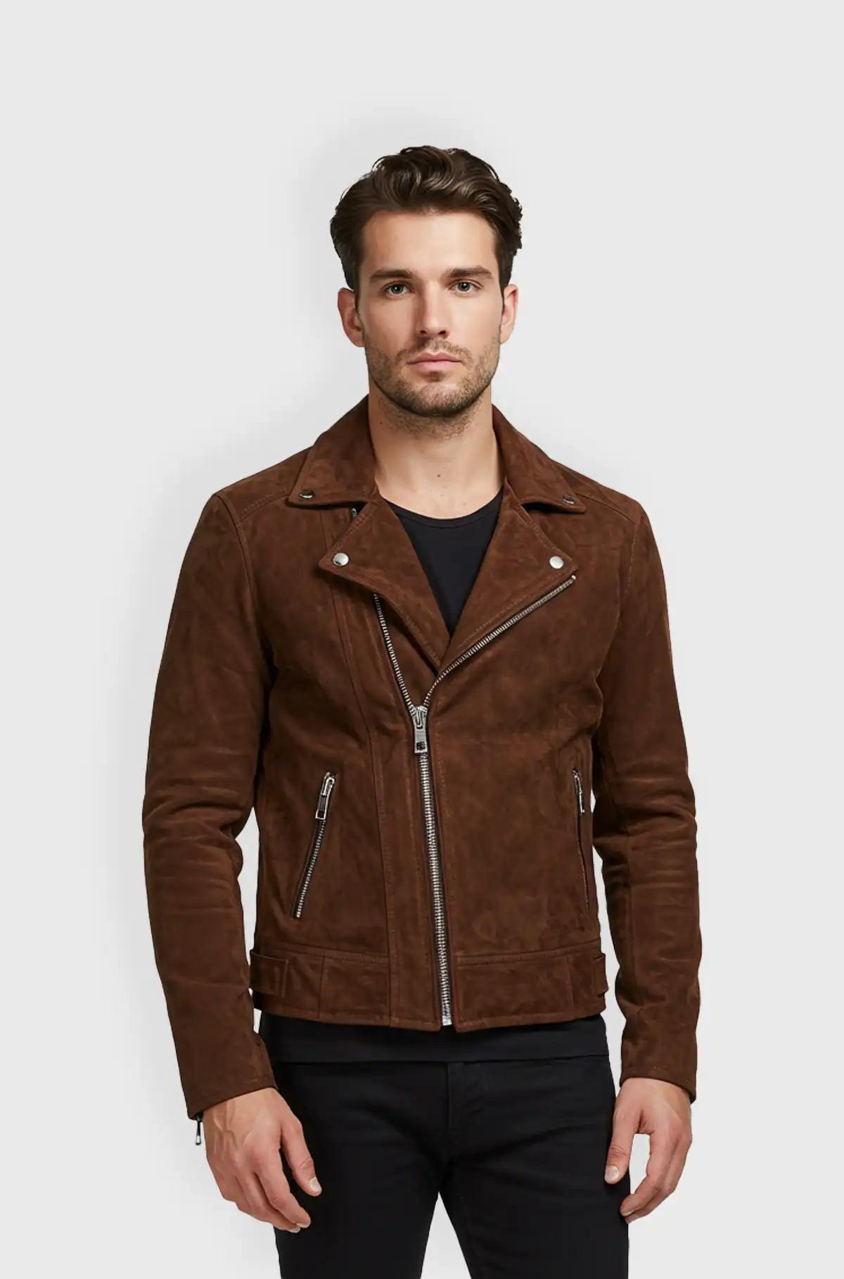 Mens Brown Biker Suede Jacket