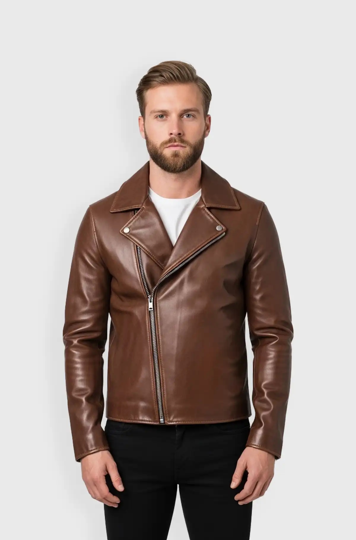 Mens Brown Leather Biker Jacket