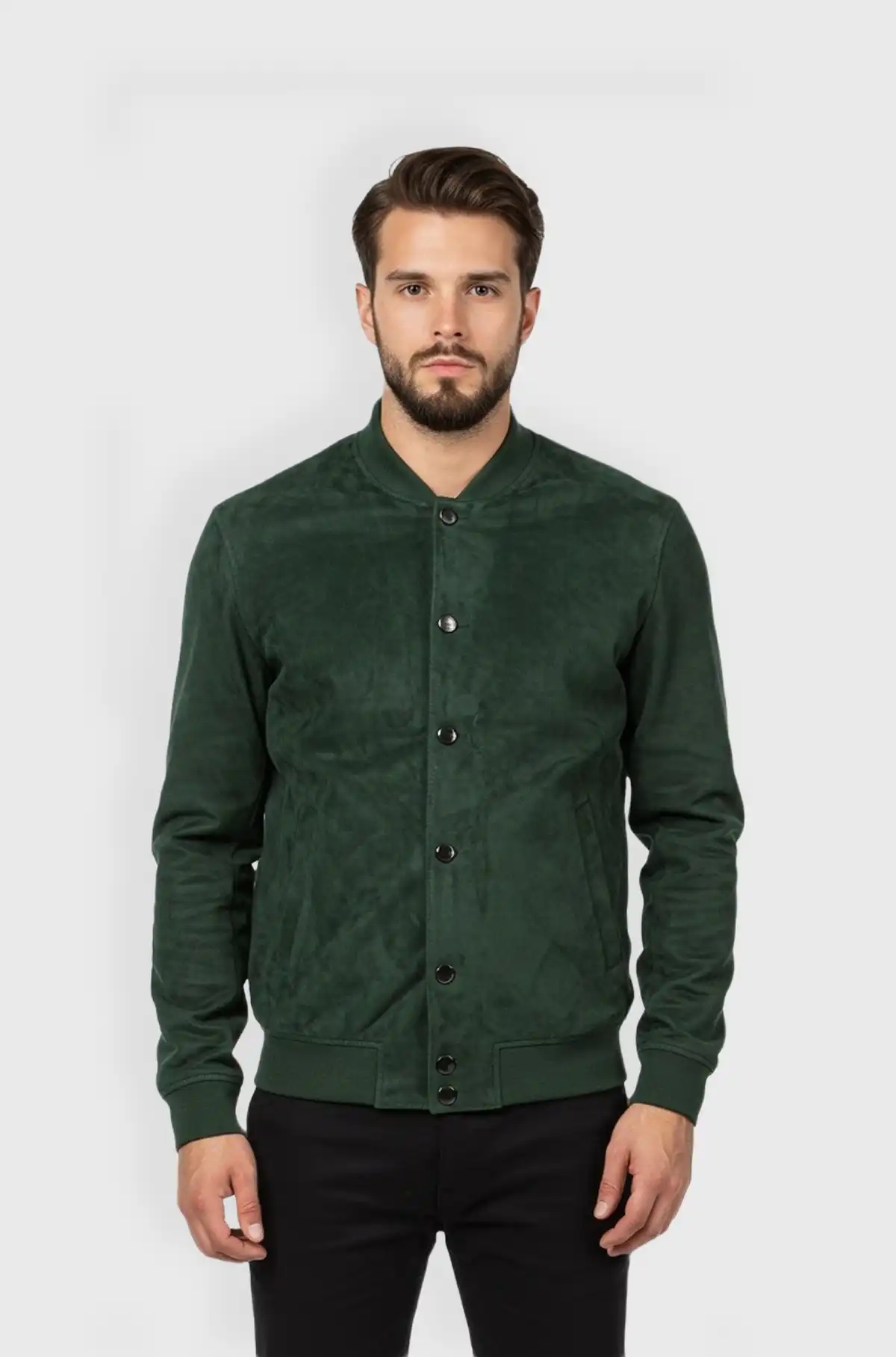 Mens Green Suede Bomber Jacket