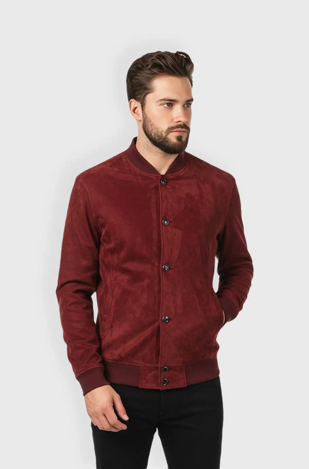 Mens Reddish Suede Bomber Jacket