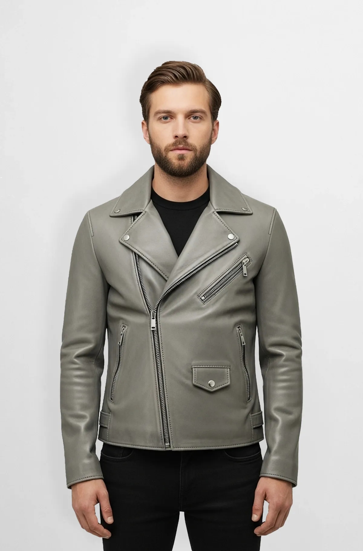 Ridge Taupe Shearling Biker Jacket