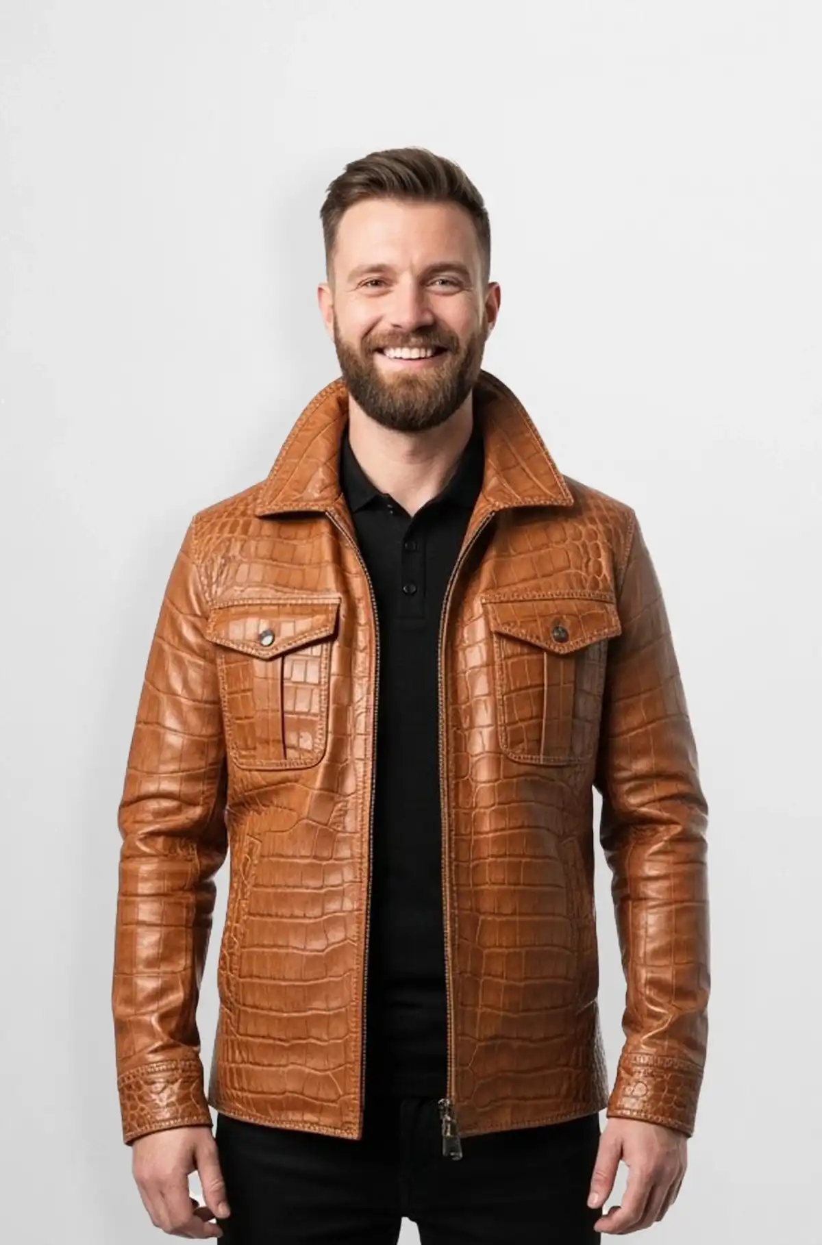 Tan Crocodile Leather Trucker Jacket